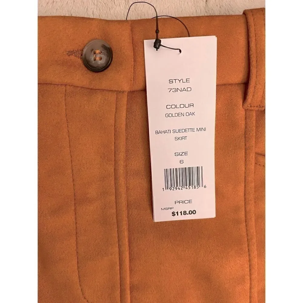NWT French Connection Bahati Faux Suedette Mini Skirt in Golden Oak, Size 6
